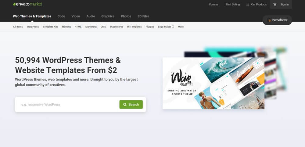 themeforest homepage